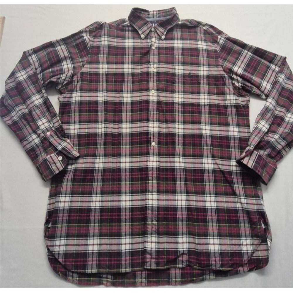 Ralph Lauren men's red plaid shirt XL button up long sleeves logo Cotton classic
